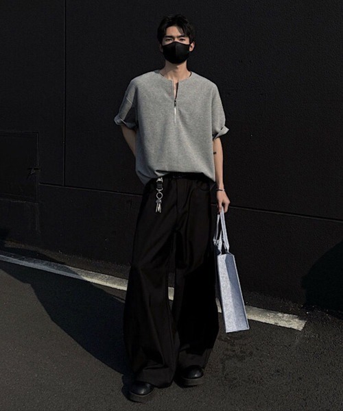 Ressaca(レサーカ)の「オーバーサイズハーフジップTシャツ(Tシャツ/カットソー・メンズ・ホワイト/ブラック/グレー・M/L/XL)」の12枚目の写真