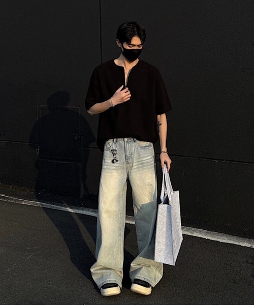 Ressaca(レサーカ)の「オーバーサイズハーフジップTシャツ(Tシャツ/カットソー・メンズ・ホワイト/ブラック/グレー・M/L/XL)」の11枚目の写真