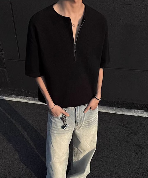 Ressaca(レサーカ)の「オーバーサイズハーフジップTシャツ(Tシャツ/カットソー・メンズ・ホワイト/ブラック/グレー・M/L/XL)」の6枚目の写真