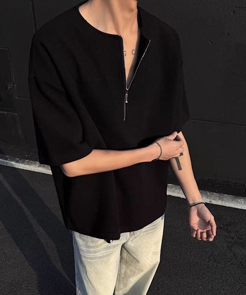 Ressaca(レサーカ)の「オーバーサイズハーフジップTシャツ(Tシャツ/カットソー・メンズ・ホワイト/ブラック/グレー・M/L/XL)」の7枚目の写真