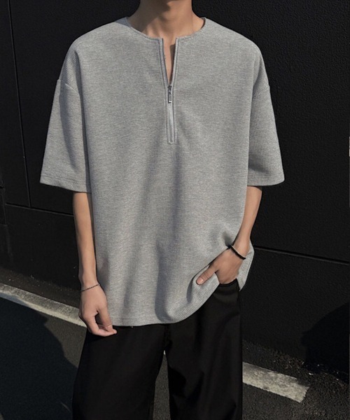 Ressaca(レサーカ)の「オーバーサイズハーフジップTシャツ(Tシャツ/カットソー・メンズ・ホワイト/ブラック/グレー・M/L/XL)」の17枚目の写真