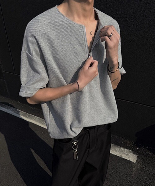 Ressaca(レサーカ)の「オーバーサイズハーフジップTシャツ(Tシャツ/カットソー・メンズ・ホワイト/ブラック/グレー・M/L/XL)」の19枚目の写真