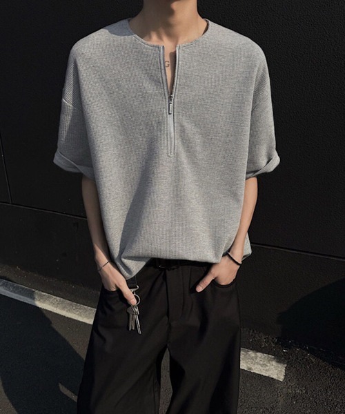 Ressaca(レサーカ)の「オーバーサイズハーフジップTシャツ(Tシャツ/カットソー・メンズ・ホワイト/ブラック/グレー・M/L/XL)」の16枚目の写真