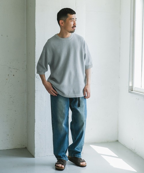 URBAN RESEARCH DOORS（アーバンリサーチドアーズ）の「変形鹿の子ニットTシャツ（Tシャツ/カットソー・メンズ・ダークグレー/ライトグレー・MEDIUM/LARGE）」の9枚目の写真