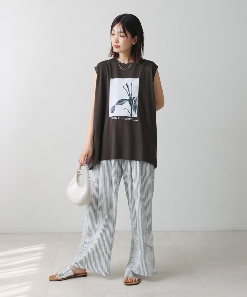 Bou Jeloud（ブージュルード）の「異素材プリントチュニック（チュニック・レディース・カーキ/チャコールグレー・FREE）」の4枚目の写真