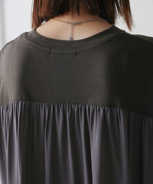 Bou Jeloud（ブージュルード）の「異素材プリントチュニック（チュニック・レディース・カーキ/チャコールグレー・FREE）」の14枚目の写真