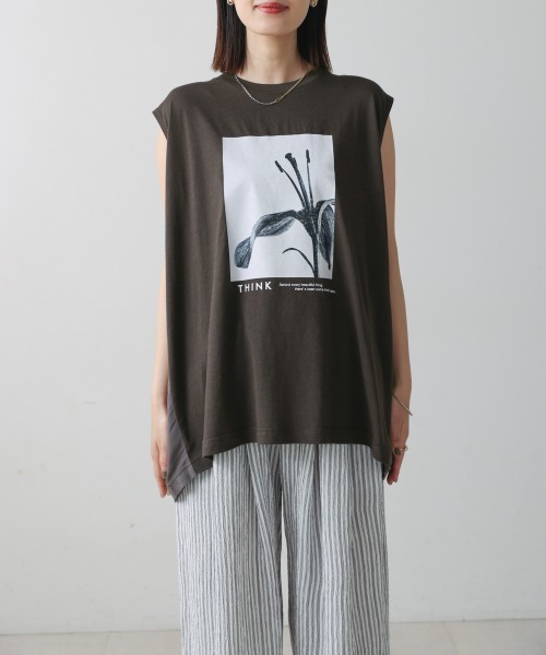 Bou Jeloud（ブージュルード）の「異素材プリントチュニック（チュニック・レディース・カーキ/チャコールグレー・FREE）」の15枚目の写真