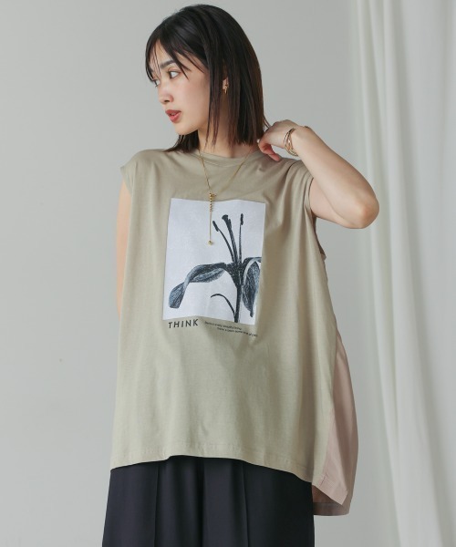 Bou Jeloud（ブージュルード）の「異素材プリントチュニック（チュニック・レディース・カーキ/チャコールグレー・FREE）」の17枚目の写真