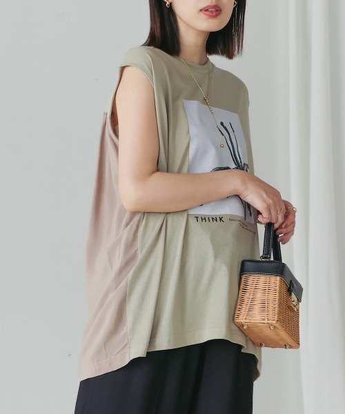 Bou Jeloud（ブージュルード）の「異素材プリントチュニック（チュニック・レディース・カーキ/チャコールグレー・FREE）」の19枚目の写真