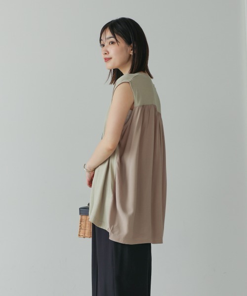 Bou Jeloud（ブージュルード）の「異素材プリントチュニック（チュニック・レディース・カーキ/チャコールグレー・FREE）」の22枚目の写真