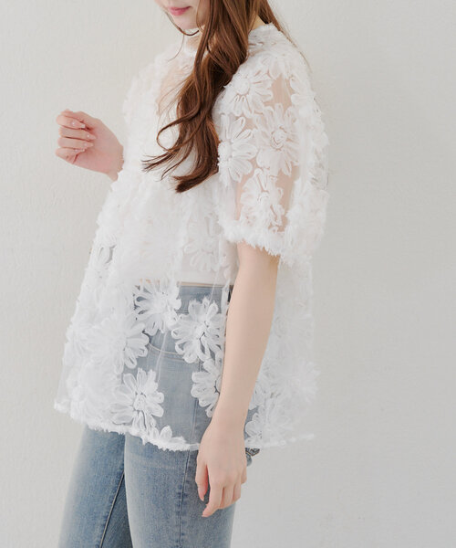 Remind me and forever（リマインドミーアンドフォーエバー）の「【@toitopoooo_____コラボ】花柄チュールブラウス（シャツ/ブラウス・レディース・オフホワイト/ブラック・FREE）」の22枚目の写真