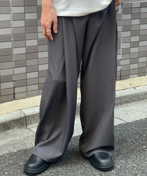 SHEPP(シープ)の「タックワイドスラックス(スラックス・メンズ・ブラック/ダークグレー・L/M)」の9枚目の写真