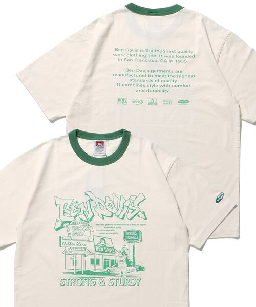 BEN DAVIS/WHITE LABEL（ベンデイビス ホワイトラベル）の「【BEN DAVIS（ベンデイビス）】WASHOUT PRINT RINGER TEE / Tシャツ 半袖 クルーネック オーバーサイズ リンガー 刺繍（Tシャツ/カットソー・メンズ・オフホワイト/アッシュグレー/ホワイト・MEDIUM/LARGE/X-LARGE）」の2枚目の写真