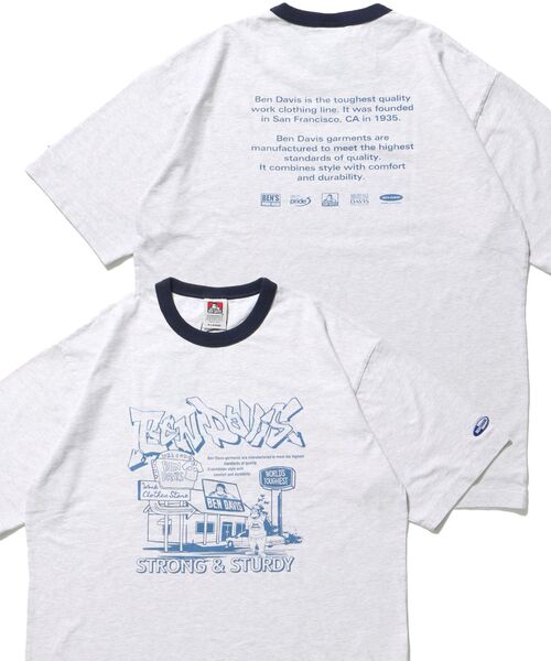 BEN DAVIS/WHITE LABEL（ベンデイビス ホワイトラベル）の「【BEN DAVIS（ベンデイビス）】WASHOUT PRINT RINGER TEE / Tシャツ 半袖 クルーネック オーバーサイズ リンガー 刺繍（Tシャツ/カットソー・メンズ・オフホワイト/アッシュグレー/ホワイト・MEDIUM/LARGE/X-LARGE）」の3枚目の写真