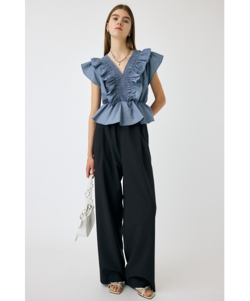 SHIRRING RUFFLE PEPLUM トップス / ブルー（シャツ/ブラウス