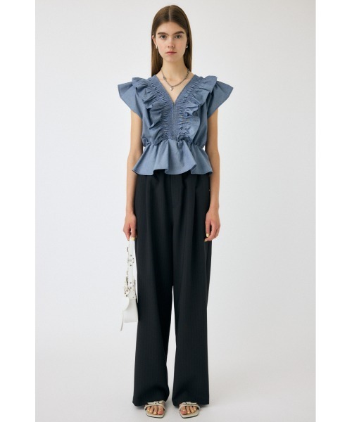MOUSSY(マウジー)の「SHIRRING RUFFLE PEPLUM トップス / ブルー(シャツ/ブラウス・レディース・ブルー/ダークブルー・FREE)」の5枚目の写真