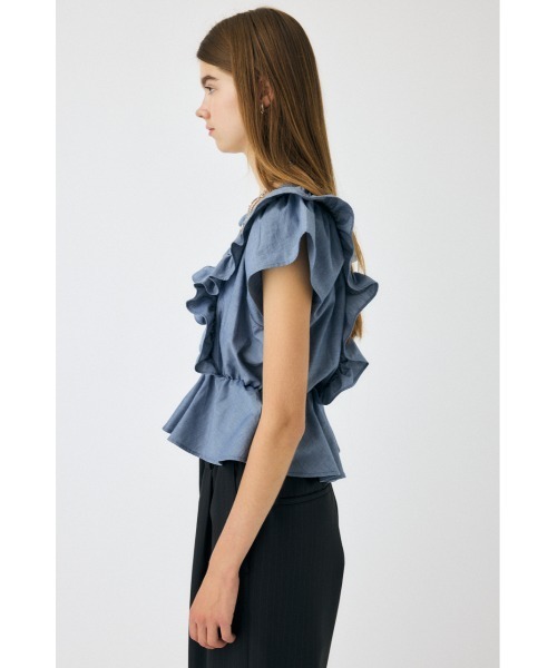 MOUSSY(マウジー)の「SHIRRING RUFFLE PEPLUM トップス / ブルー(シャツ/ブラウス・レディース・ブルー/ダークブルー・FREE)」の9枚目の写真