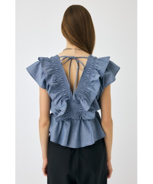 MOUSSY(マウジー)の「SHIRRING RUFFLE PEPLUM トップス / ブルー(シャツ/ブラウス・レディース・ブルー/ダークブルー・FREE)」の10枚目の写真