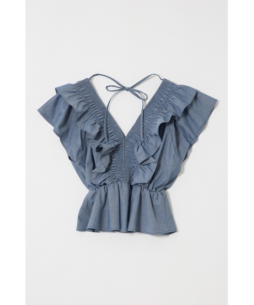 MOUSSY(マウジー)の「SHIRRING RUFFLE PEPLUM トップス / ブルー(シャツ/ブラウス・レディース・ブルー/ダークブルー・FREE)」の16枚目の写真
