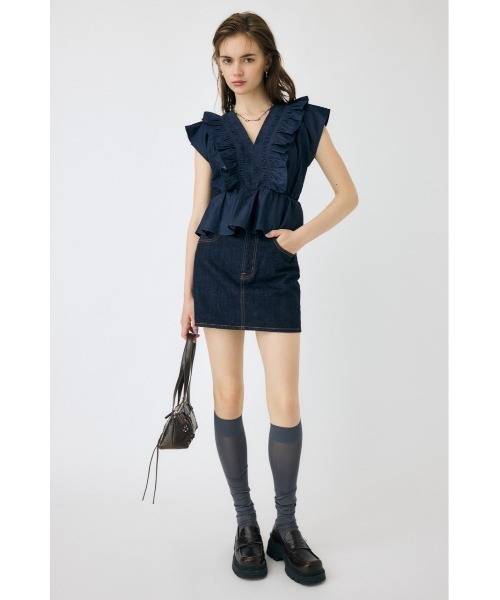 MOUSSY SHIRRING RUFFLE PEPLUM トップス / ブルー SHIRRING RUFFLE PEPLUM トップス / ブルー（シャツ/ブラウス