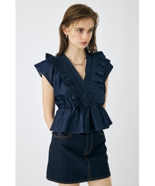 超特価激安 SHIRRING RUFFLE ブルー（シャツ/ブラウス / トップス PEPLUM トップス