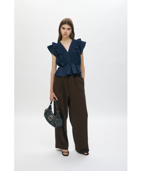 SHIRRING RUFFLE PEPLUM トップス / ブルー（シャツ/ブラウス