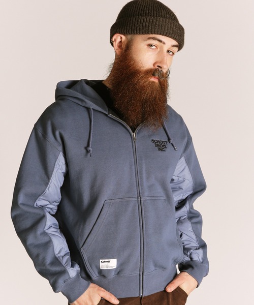 schott(ショット)の「Schott/ショット/QUILTED COMBI. ZIP HOODED/キルティング コンビ ジップパーカー(パーカー・メンズ・オートミール/ブラック/ブルーグレー・M/L/XL/2XL)」の6枚目の写真