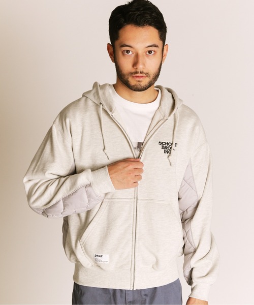 schott(ショット)の「Schott/ショット/QUILTED COMBI. ZIP HOODED/キルティング コンビ ジップパーカー(パーカー・メンズ・オートミール/ブラック/ブルーグレー・M/L/XL/2XL)」の8枚目の写真
