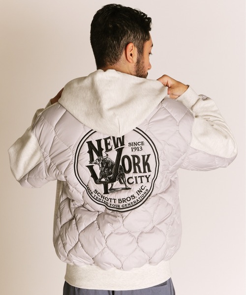 schott(ショット)の「Schott/ショット/QUILTED COMBI. ZIP HOODED/キルティング コンビ ジップパーカー(パーカー・メンズ・オートミール/ブラック/ブルーグレー・M/L/XL/2XL)」の9枚目の写真