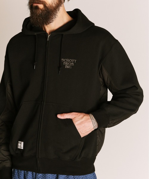 schott(ショット)の「Schott/ショット/QUILTED COMBI. ZIP HOODED/キルティング コンビ ジップパーカー(パーカー・メンズ・オートミール/ブラック/ブルーグレー・M/L/XL/2XL)」の11枚目の写真