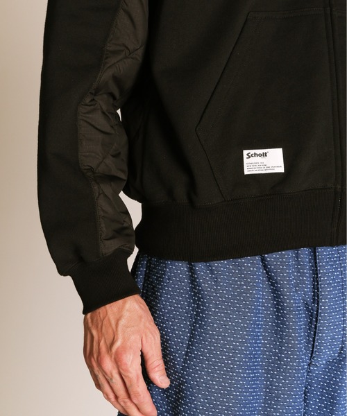 schott(ショット)の「Schott/ショット/QUILTED COMBI. ZIP HOODED/キルティング コンビ ジップパーカー(パーカー・メンズ・オートミール/ブラック/ブルーグレー・M/L/XL/2XL)」の12枚目の写真