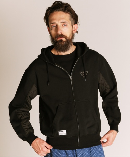 schott(ショット)の「Schott/ショット/QUILTED COMBI. ZIP HOODED/キルティング コンビ ジップパーカー(パーカー・メンズ・オートミール/ブラック/ブルーグレー・M/L/XL/2XL)」の4枚目の写真