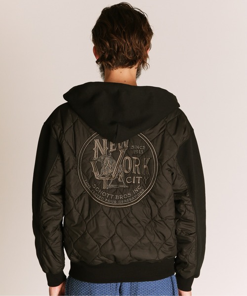 schott(ショット)の「Schott/ショット/QUILTED COMBI. ZIP HOODED/キルティング コンビ ジップパーカー(パーカー・メンズ・オートミール/ブラック/ブルーグレー・M/L/XL/2XL)」の5枚目の写真