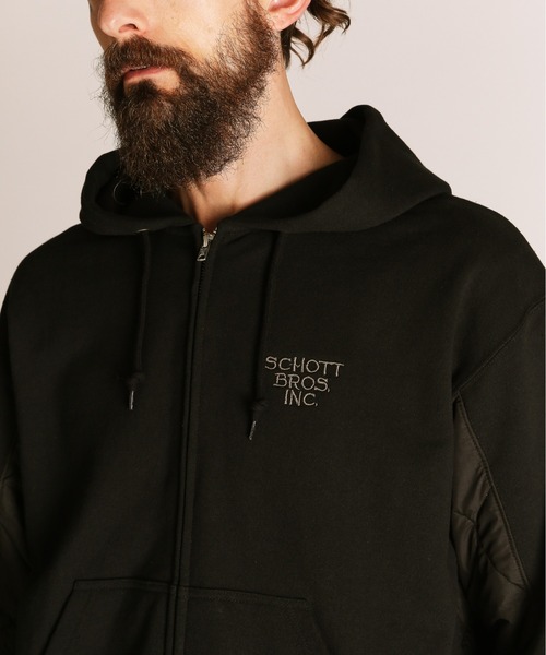 schott(ショット)の「Schott/ショット/QUILTED COMBI. ZIP HOODED/キルティング コンビ ジップパーカー(パーカー・メンズ・オートミール/ブラック/ブルーグレー・M/L/XL/2XL)」の10枚目の写真