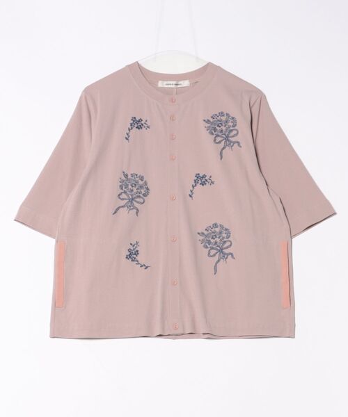 セール】強撚天竺スモールブーケ刺繍カーディガン（カーディガン