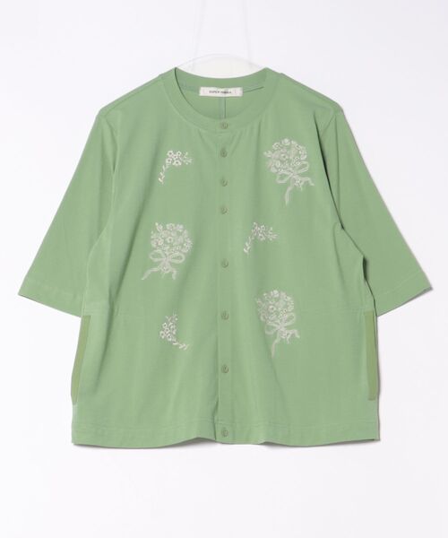 スーパーハッカ（SUPER HAKKA）/強撚天竺スモールブーケ刺繍カーディガン セール】強撚天竺スモールブーケ刺繍カーディガン（カーディガン