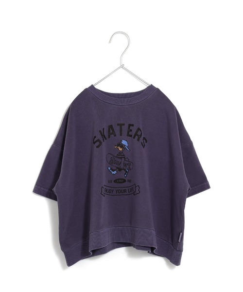 MAKE YOUR DAY(メイクユアデイ)の「製品染めミニ裏毛7分袖Tシャツ■80~140cm(Tシャツ/カットソー・キッズ・ネイビー/パープル/グリーン・140/80/110/90/120/100/130)」の1枚目の写真