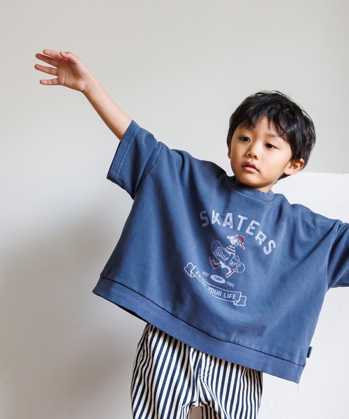 MAKE YOUR DAY(メイクユアデイ)の「製品染めミニ裏毛7分袖Tシャツ■80~140cm(Tシャツ/カットソー・キッズ・ネイビー/パープル/グリーン・140/80/110/90/120/100/130)」の3枚目の写真