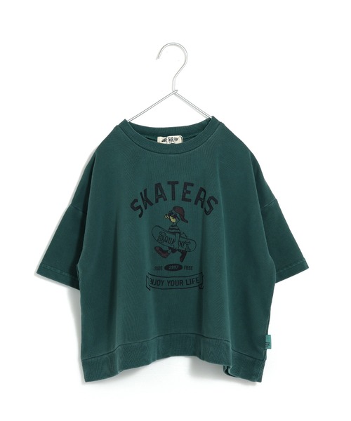 MAKE YOUR DAY(メイクユアデイ)の「製品染めミニ裏毛7分袖Tシャツ■80~140cm(Tシャツ/カットソー・キッズ・ネイビー/パープル/グリーン・140/80/110/90/120/100/130)」の2枚目の写真