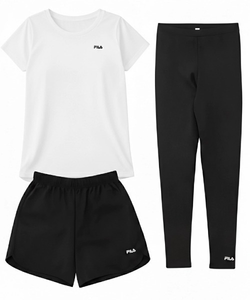 FILA（フィラ）の「マルチウェイ セットアップ 3点セット (ラッシュガード / フィットネスフェア)（ラッシュガード・レディース・ホワイト系/ダークパープル/ミント/ベージュ/グレー系/ブラック×ピンク・SMALL/MEDIUM/X-LARGE/LARGE/XXXX-LARGE/XXX-LARGE/XX-LARGE）」の2枚目の写真