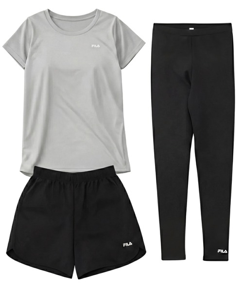 FILA（フィラ）の「マルチウェイ セットアップ 3点セット (ラッシュガード / フィットネスフェア)（ラッシュガード・レディース・ホワイト系/ダークパープル/ミント/ベージュ/グレー系/ブラック×ピンク・SMALL/MEDIUM/X-LARGE/LARGE/XXXX-LARGE/XXX-LARGE/XX-LARGE）」の4枚目の写真