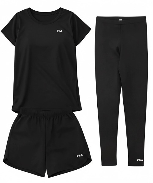 FILA（フィラ）の「マルチウェイ セットアップ 3点セット (ラッシュガード / フィットネスフェア)（ラッシュガード・レディース・ホワイト系/ダークパープル/ミント/ベージュ/グレー系/ブラック×ピンク・SMALL/MEDIUM/X-LARGE/LARGE/XXXX-LARGE/XXX-LARGE/XX-LARGE）」の3枚目の写真