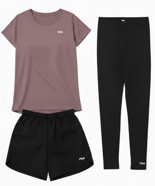 FILA（フィラ）の「マルチウェイ セットアップ 3点セット (ラッシュガード / フィットネスフェア)（ラッシュガード・レディース・ホワイト系/ダークパープル/ミント/ベージュ/グレー系/ブラック×ピンク・SMALL/MEDIUM/X-LARGE/LARGE/XXXX-LARGE/XXX-LARGE/XX-LARGE）」の6枚目の写真