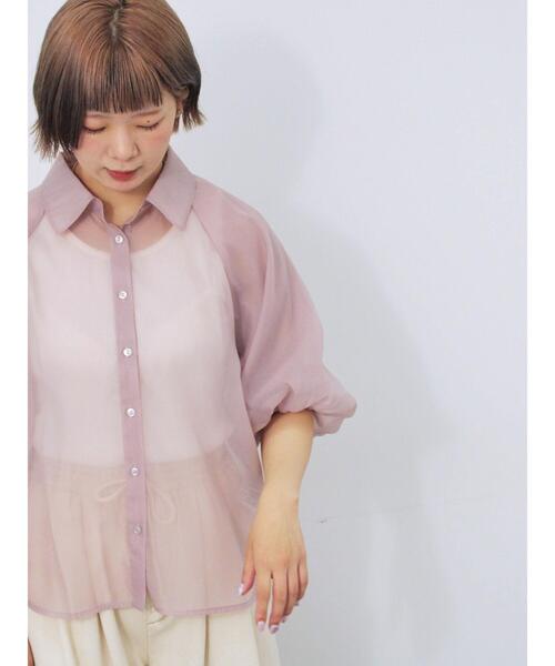ehka sopo（エヘカソポ）の「バルーンスリーブシアーシャツ（シャツ/ブラウス・レディース・ピンク/グリーン/グレー/キナリ・F）」の4枚目の写真