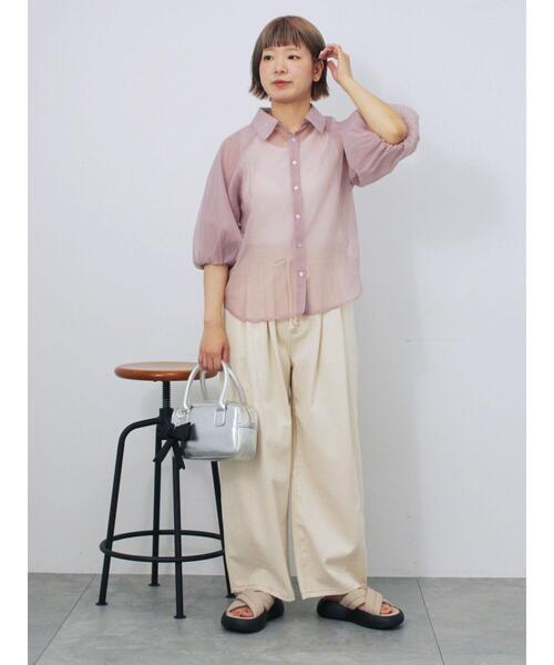 ehka sopo（エヘカソポ）の「バルーンスリーブシアーシャツ（シャツ/ブラウス・レディース・ピンク/グリーン/グレー/キナリ・F）」の7枚目の写真