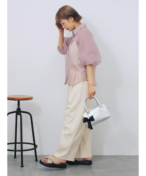 ehka sopo（エヘカソポ）の「バルーンスリーブシアーシャツ（シャツ/ブラウス・レディース・ピンク/グリーン/グレー/キナリ・F）」の8枚目の写真