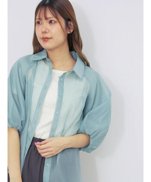 ehka sopo（エヘカソポ）の「バルーンスリーブシアーシャツ（シャツ/ブラウス・レディース・ピンク/グリーン/グレー/キナリ・F）」の12枚目の写真