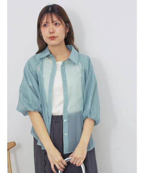 ehka sopo（エヘカソポ）の「バルーンスリーブシアーシャツ（シャツ/ブラウス・レディース・ピンク/グリーン/グレー/キナリ・F）」の13枚目の写真