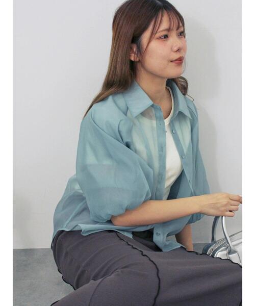 ehka sopo（エヘカソポ）の「バルーンスリーブシアーシャツ（シャツ/ブラウス・レディース・ピンク/グリーン/グレー/キナリ・F）」の14枚目の写真