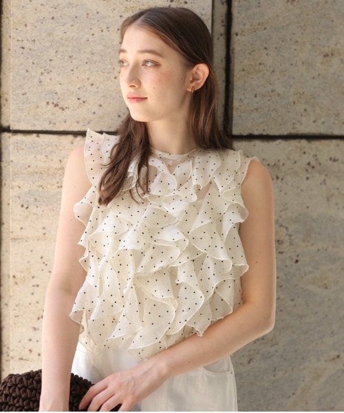 ブラウス レディース トップス ノースリーブ シャツ フリル ラッフル タイト ティアード 上品 きれいめ 春 夏 20代 30代 40代 韓国 メール便可 to24488 ブラウス レディース トップス ノースリーブ シャツ フリル